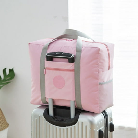 Foldable Travel Duffel Bag for Women | Water-Resistant Gym & Sports Tote | 45x17x35cm Carry-On Luggage | Pink or Beige | Weekender Overnight Bag | Lightweight 330g | Fits Over Suitcase Handle