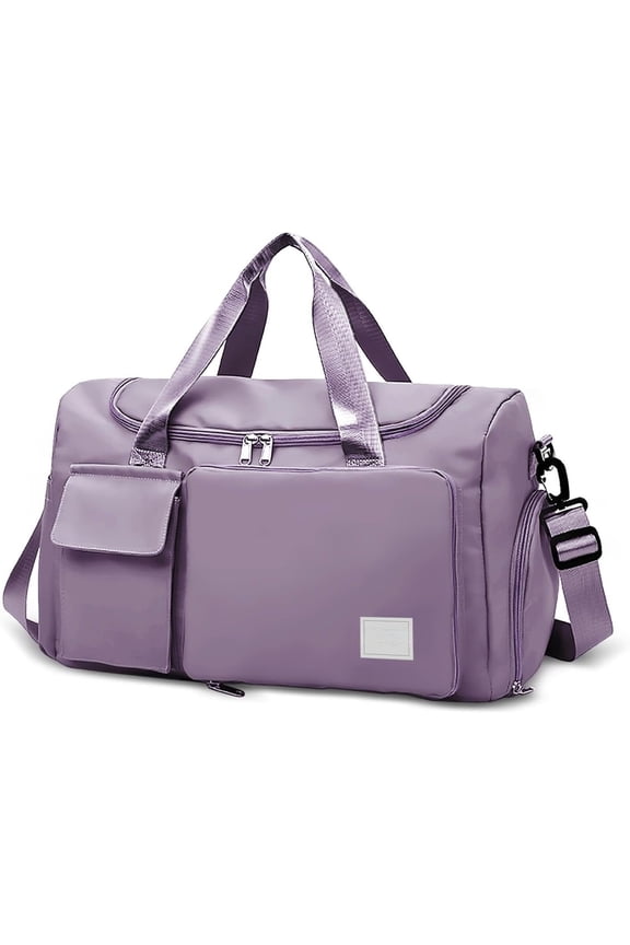 Foldable Travel Duffel Bag with Shoes Compartment, Overnight Bag with Wet Pocket & Trolley Sleeve, Weekender Bags for Women(A-grayish purple)