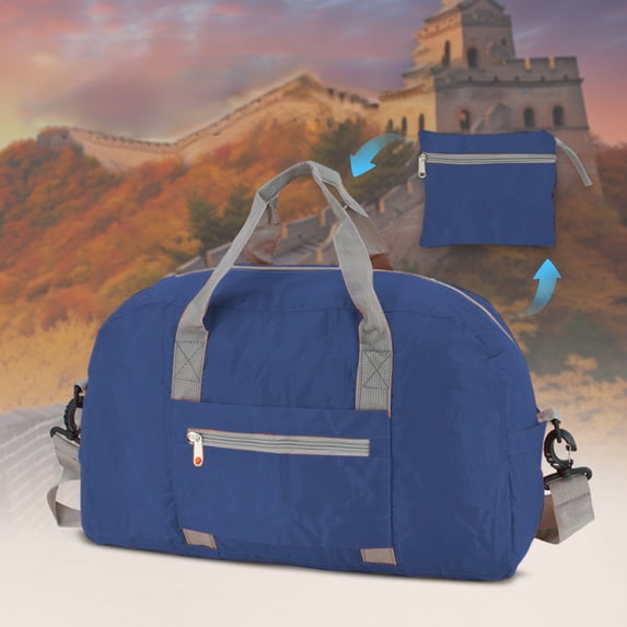 Foldable Travel Duffle Bag, 15.7 Inch Large Capacity Polyester Storage Tote, Portable Handheld Luggage Case for Overnight Trips Home Wardrobe Organizing