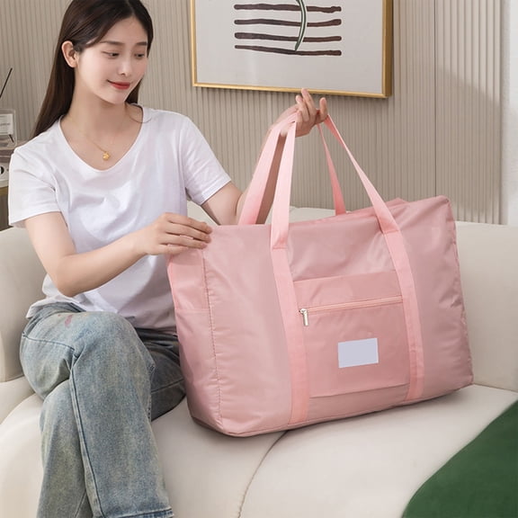 Foldable Travel Duffle Bag with Luggage Sleeve, Water-Resistant Nylon, Lightweight Packable Weekender Tote, Personal Item Carry On, Pink, 4 Sizes for Women