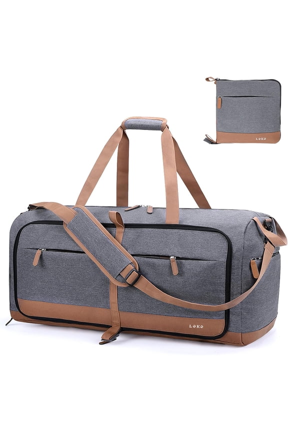 Foldable Travel Duffle Bag for Women, 80L Large Duffel Bag with Separate Shoes Compartments & Straps, Carry On Weekend Bag for Women, Hospital, Overnight (Blue Stripes)