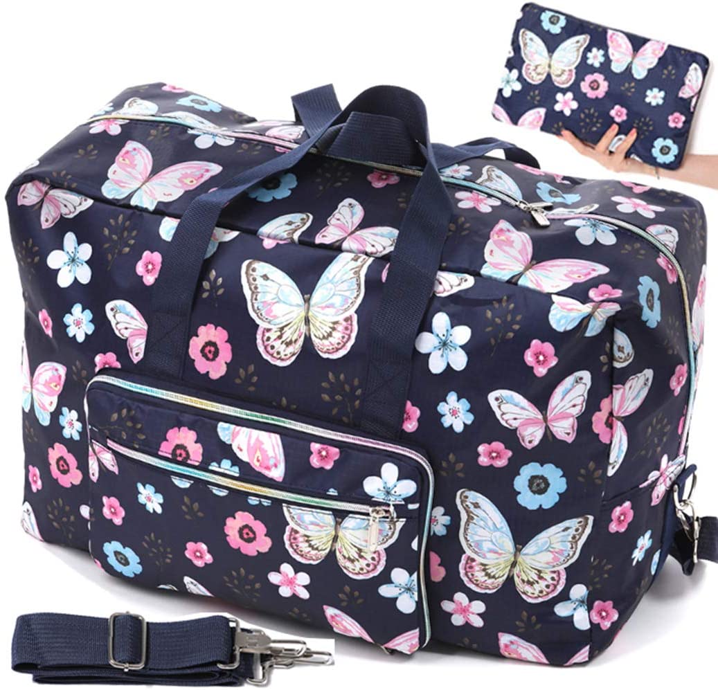 Foldable Travel Duffle Bag for Women Girls Large Cute Floral Weekender