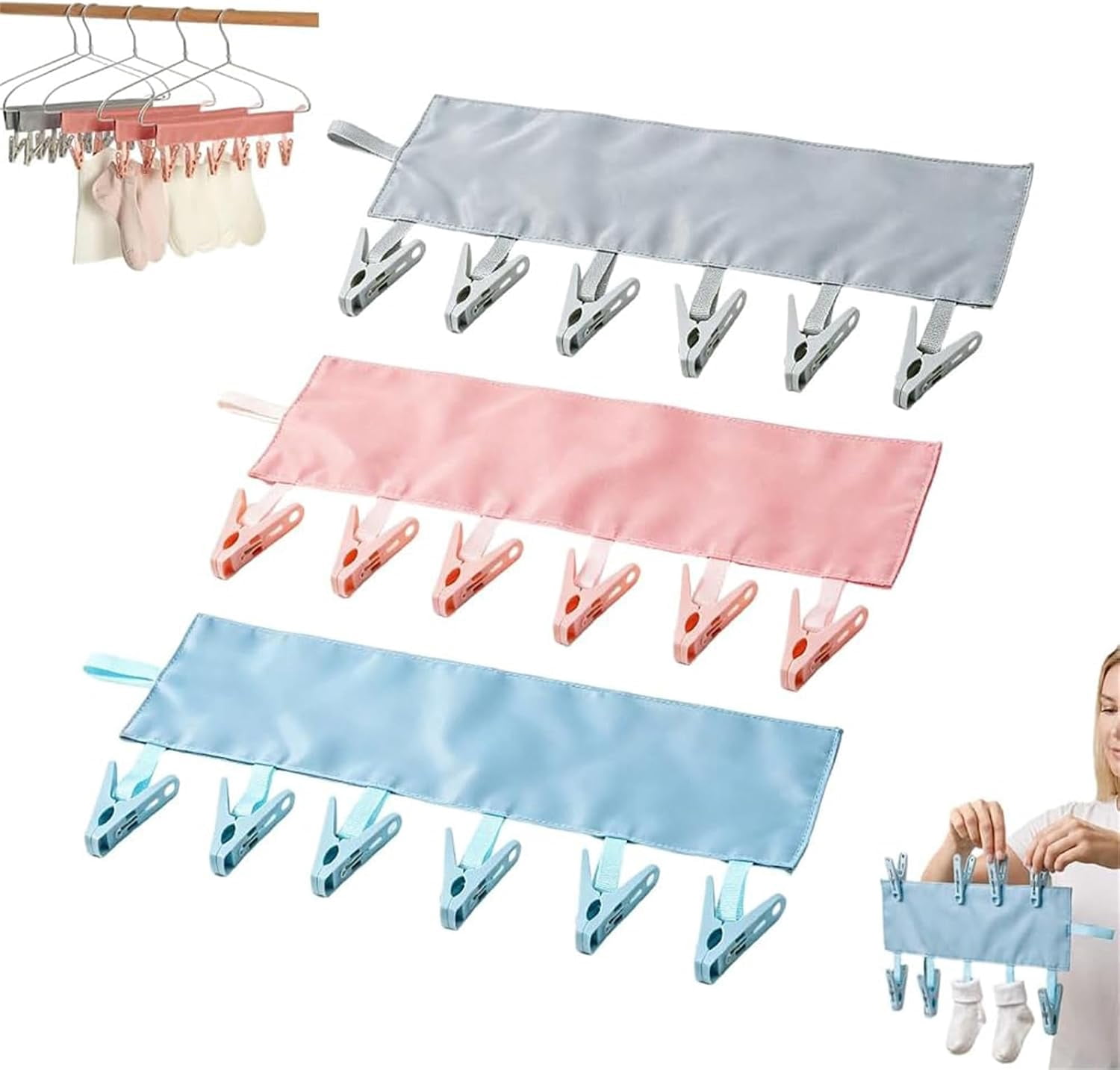Foldable Travel Hangers 3 Pack, Portable Clothes Drying Rack with 6 ...