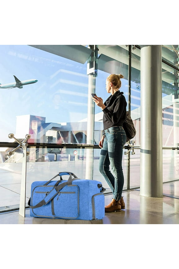 Foldable Travel Luggage Bag | Large 65L Capacity Duffel | Oxford Cloth | Shoe Compartment | Multiple Pockets | Lightweight 0.97lb | Adjustable Shoulder Strap | 24.2x10.5x13.4in | Black Gray Navy Pink