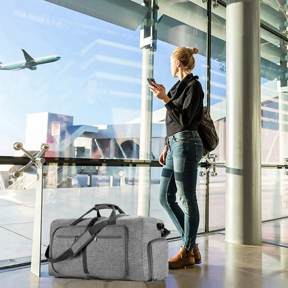 Foldable Travel Luggage Bag, Large Capacity Oxford Cloth with Shoe Compartment, Multiple Pockets & Adjustable Shoulder Strap, for Men Women, Weekend Trip, Fitness, Overweight Baggage