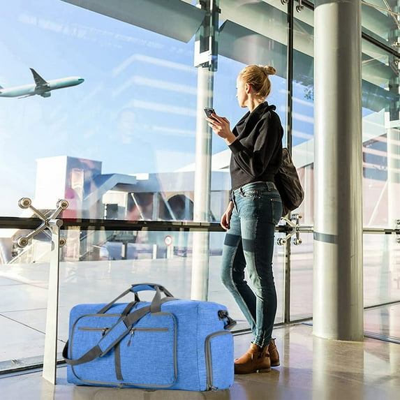 Foldable Travel Luggage Bag, Large Capacity Oxford Cloth with Shoe Compartment, Multiple Pockets & Adjustable Shoulder Strap, for Men Women, Weekend Trip, Fitness, Overweight Baggage