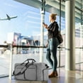 thumbnail image 1 of Foldable Travel Luggage Bag for Men & Women | Large 65L Oxford Cloth Duffel with Shoe Compartment, Lightweight, Water-Resistant, 24"x10.5"x13.4" | Multi-Pocket, Black Gray Navy Pink, 1 of 9