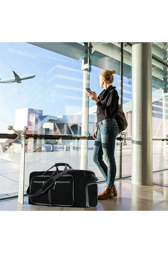 Foldable Travel Luggage Bag with Shoe Compartment, 65L Large Capacity, Waterproof Oxford Cloth, Compact Carry-On for Men & Women, Weekend & Business Trips