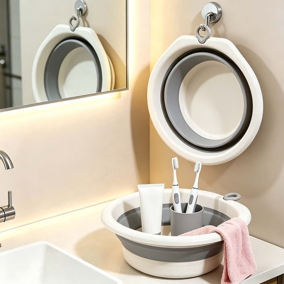 Foldable Travel Sink Portable Collapsible Basin for Camping, Laundry, and Face Washing - Space Saving Wash Bowl for Dorm, Rv, Outdoor Use - Wall Mounted Multifunctional Tpe Basin for Home and Travel