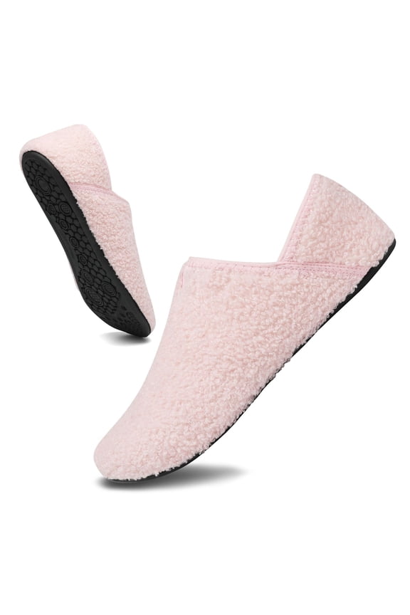 Foldable Travel Slippers - Lightweight Unisex Design with Faux Fur Lining and Rubber Tread