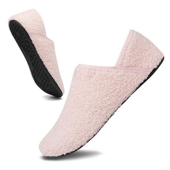 Foldable Travel Slippers - Lightweight Unisex Design with Faux Fur Lining and Rubber Tread