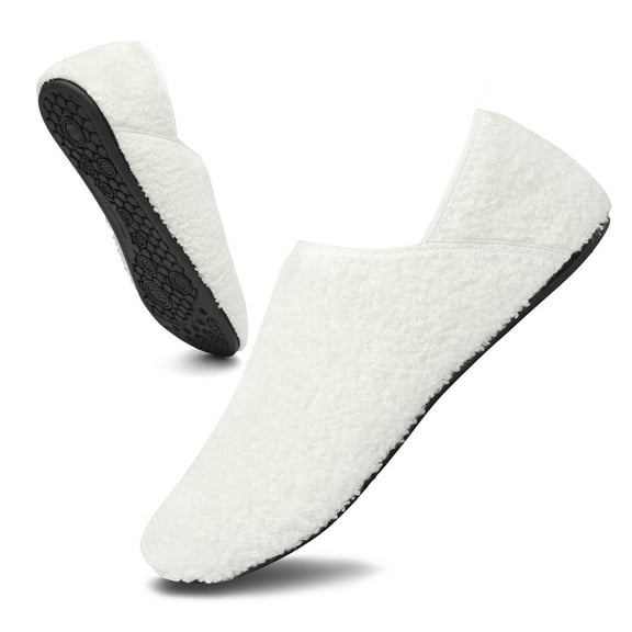 Foldable Travel Slippers - Lightweight Unisex Design with Faux Fur Lining and Rubber Tread