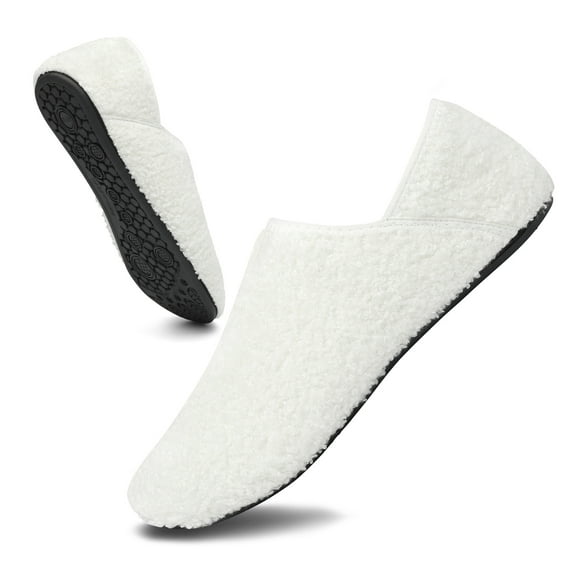 Foldable Travel Slippers - Lightweight Unisex Design with Faux Fur Lining and Rubber Tread