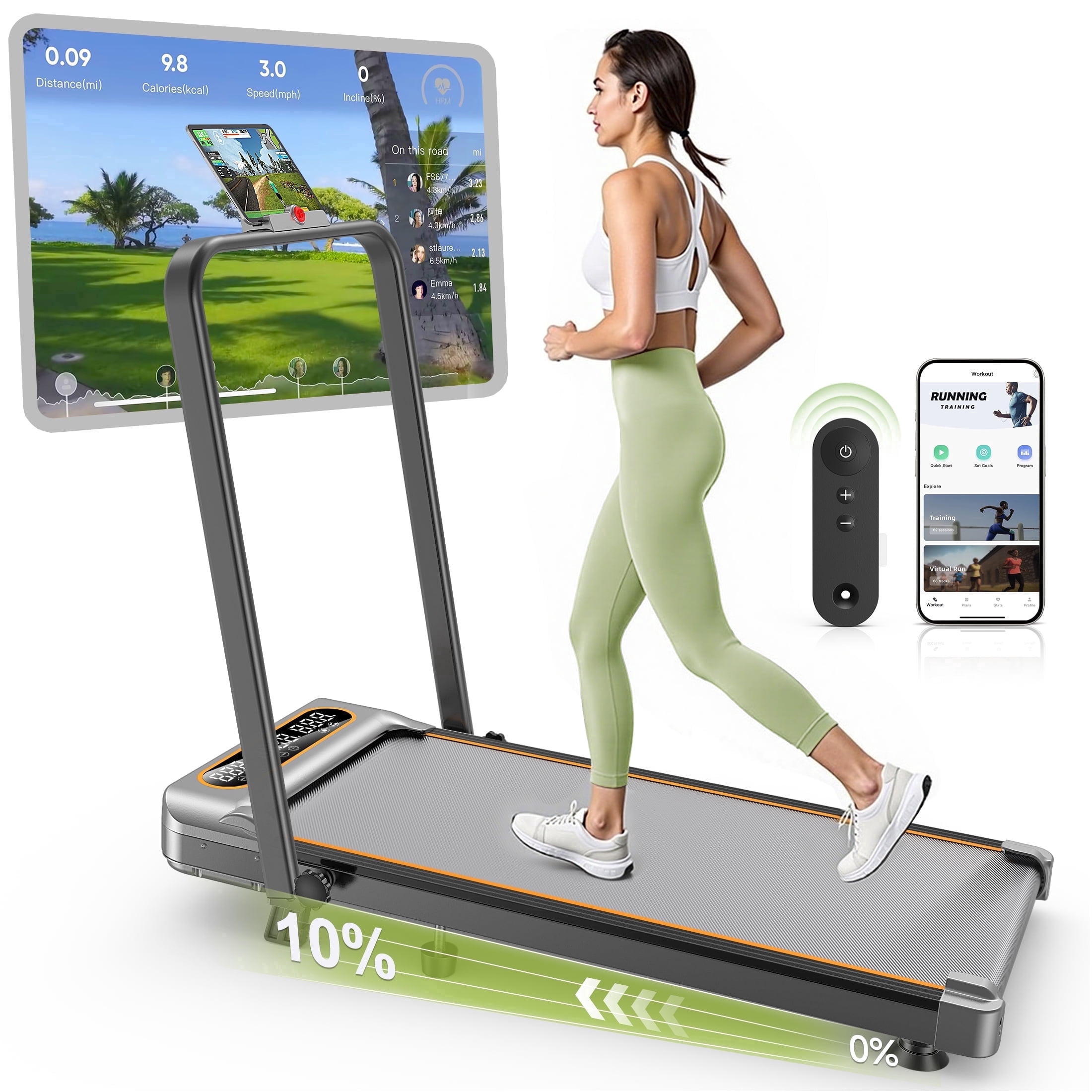 Foldable Treadmill with 10% Incline, 3.5HP Low Noise Walking Pad Treadmill with Handle Bar,4 in 1 Portable Under Desk Treadmills for Home/Office, 350 Lbs Capacity, APP & Remote Control