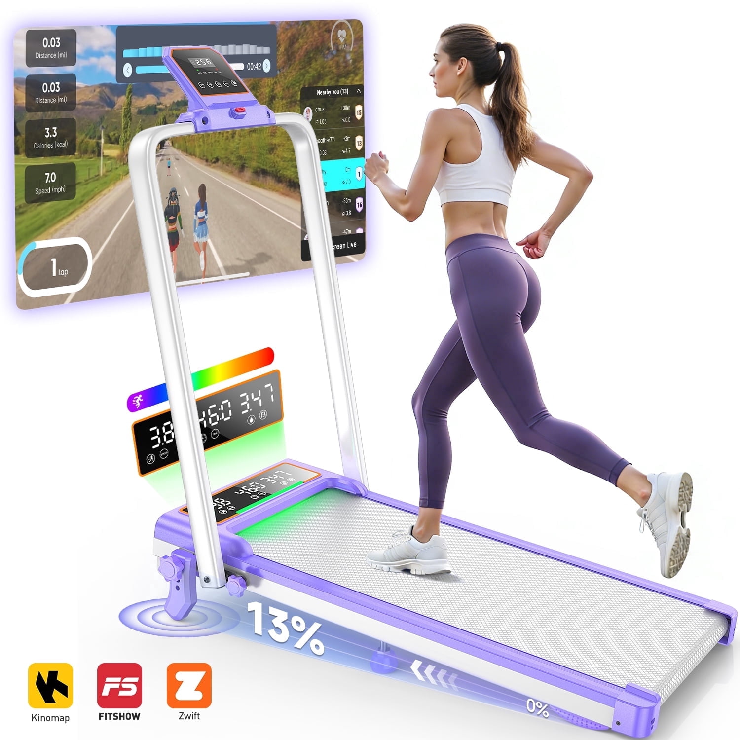 Foldable Treadmill with 10% Incline Upgrade 3.5HP Low Noise Walking Pad Treadmill with Handle Bar 4 in 1 Portable Under Desk Treadmills for Home/Office, 350Lbs Capacity, APP & Remote Control