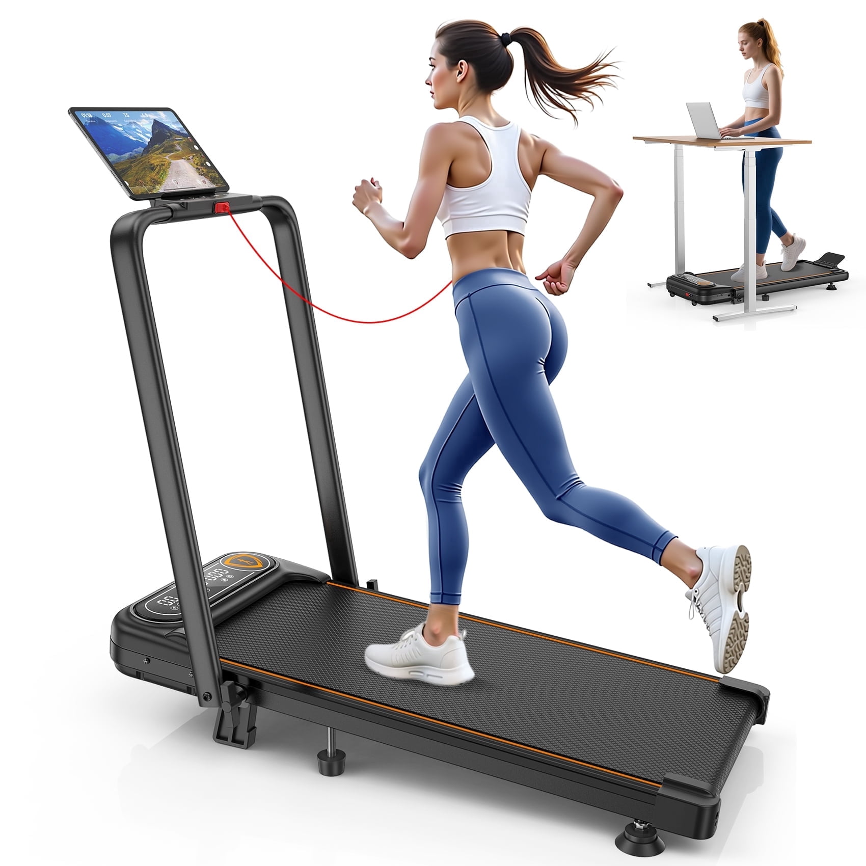 Foldable Treadmill with 10% Incline Upgrade 3.5HP Low Noise Walking Pad Treadmill with Handle Bar 4 in 1 Portable Under Desk Treadmills for Home/Office, 350Lbs Capacity, APP & Remote Control