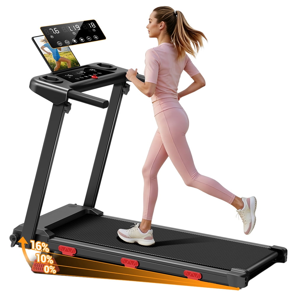 Foldable Treadmill – 16% Incline, 3.0HP Motor, 12 Workout Programs, 6 Shock Absorbers, LED Display, 180kg Max Load, Low Noise, Space-Saving Design EviTrend Q1
