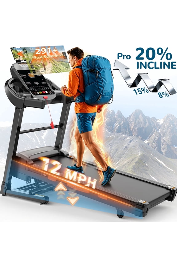 2026 Upgraded Incline Treadmill, 20-Level Auto Incline 12 MPH High Speed 400 LB Capacity, Bluetooth APP Control, Extra Wide Running Belt, Folding Easy Assembly Workout Treadmill with Incline