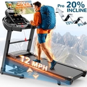 20-Level Auto Incline Treadmill, Folding Treadmill with 12 MPH High Speed, 400 LB Capacity, Bluetooth APP Control, Step Counter, Extra Wide Running Belt, Easy Assembly Workout Treadmill for Home