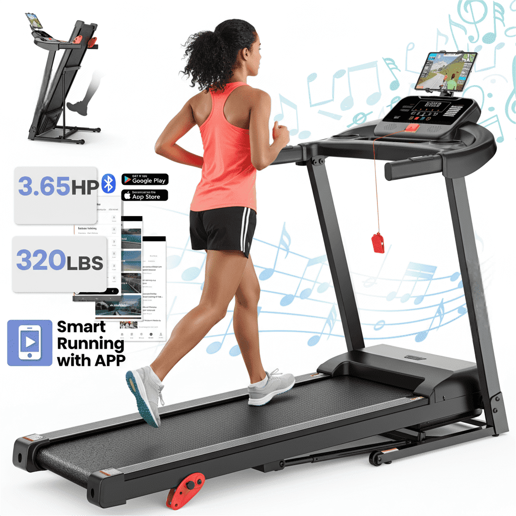 Foldable Treadmill with 8% Incline, 320LBS Portable Walking Jogging Treadmill with LCD Dispaly for Home and Office, 2.65 HP Quiet Running Machine Treadmill with 71 Programs, intellegent APP Control