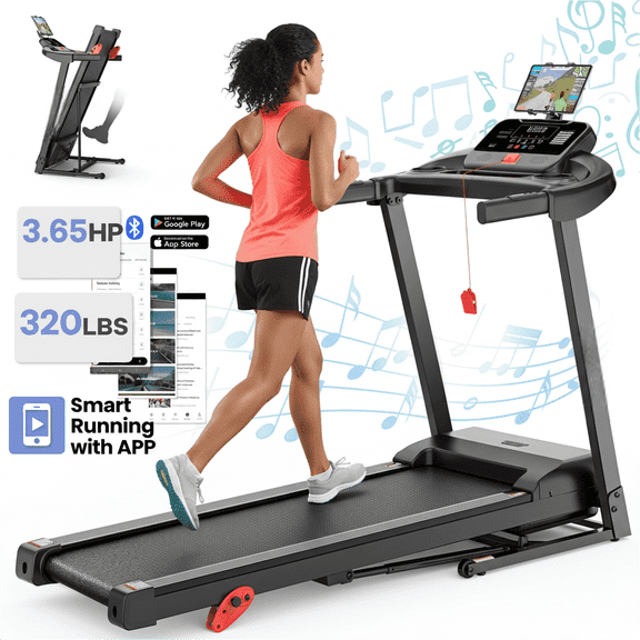 Foldable Treadmill with 8% Incline, 320LBS Portable Walking Jogging Treadmill with LCD Dispaly for Home and Office, 2.65 HP Quiet Running Machine Treadmill with 71 Programs, intellegent APP Control