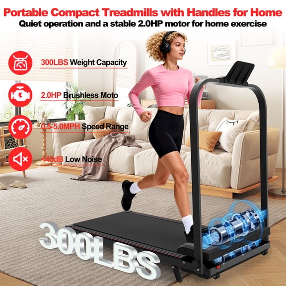 Foldable Treadmill with Handle Bar & Incline, 2 in 1 Upgrade Portable Under Desk Walking Pad and Vibration Pad with Remote Control for Home Office Small Spaces, Black
