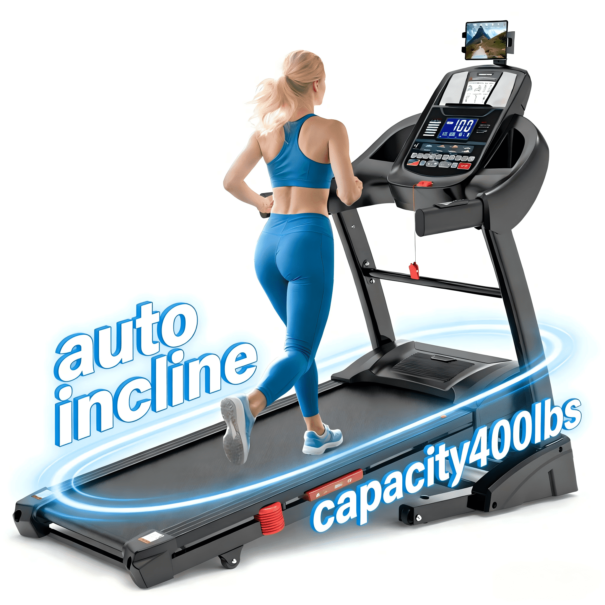 Foldable Treadmill for Home with 20-Level Auto Incline, 5HP Brushless Motor, 12 MPH Speed, 300-400 LBS Capacity, Bluetooth Speakers, App Control, Shock Absorption Running Belt, Caminadora with Auto I