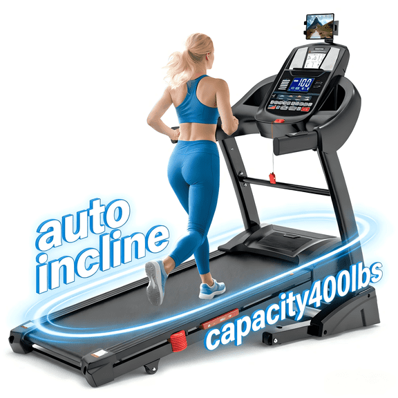 Foldable Treadmill for Home with 20-Level Auto Incline, 5HP Brushless Motor, 12 MPH Speed, 300-400 LBS Capacity, Bluetooth Speakers, App Control, Shock Absorption Running Belt, Caminadora with Auto I