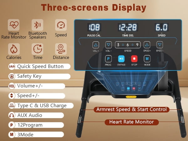 Foldable Treadmill for Home with Hydraulic System, 3.5HP Motor 10MPH Speed 350Lbs Capacity, Incline Electric Treadmill with Heart Rate Monitor USB-C Charging Bluetooth Speaker