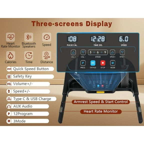 Foldable Treadmill for Home with Hydraulic System, 3.5HP Motor 10MPH Speed 350Lbs Capacity, Incline Electric Treadmill with Heart Rate Monitor USB-C Charging Bluetooth Speaker