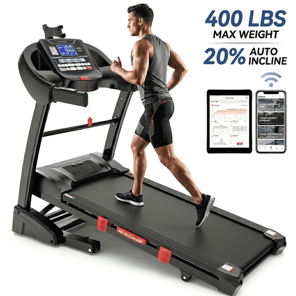 Foldable Treadmill w/ Auto 20% Incline, 10MPH Home Treadmill for Walking Running, 71 Programs Electric Workout Running Machine, APP & Console Dual Control, Pulse Monitor, Damping Wider Belt
