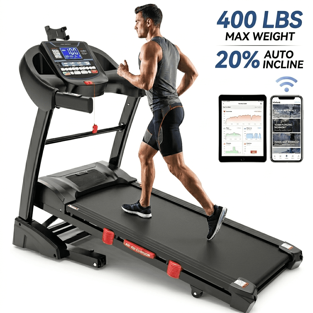 Foldable Treadmill w/ Auto 20% Incline, 10MPH Home Treadmill for Walking Running, 71 Programs Electric Workout Running Machine, APP & Console Dual Control, Pulse Monitor, Damping Wider Belt