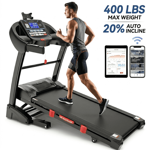 Foldable Treadmill w/ Auto 20% Incline, 10MPH Home Treadmill for Walking Running, 71 Programs Electric Workout Running Machine, APP & Console Dual Control, Pulse Monitor, Damping Wider Belt