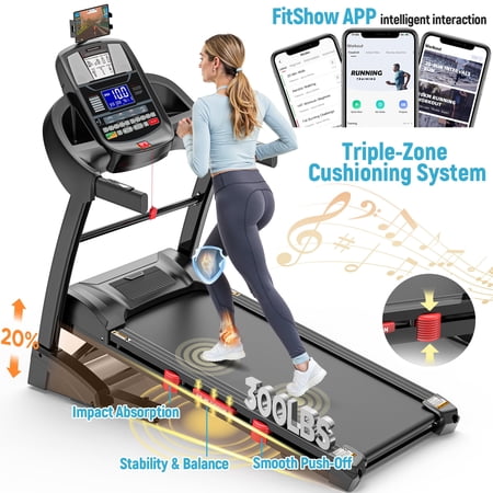 Foldable Treadmill with 4.8HP Motor, 20 Auto Incline Levels, Bluetooth Speakers, Smart APP Control, 300 lbs Capacity, Ideal for Home Workout