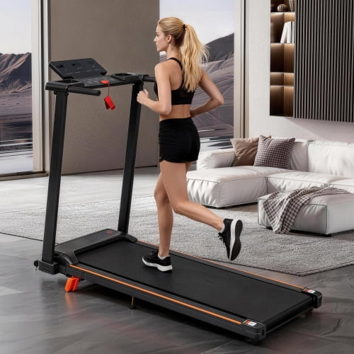 Foldable Treadmill with 8% Incline, 3.0HP Portable Walking Pad for Home, 265lbs Capacity Running Machine with Handle and LED Display, Black