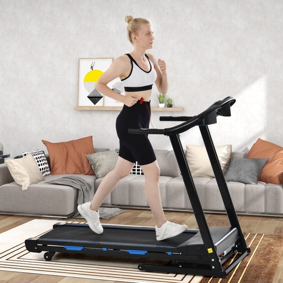 Foldable Treadmill with Automatic Incline, 3.5HP Workout Running Machine Walking, Double Running Board Shock Absorption Pulse Sensor