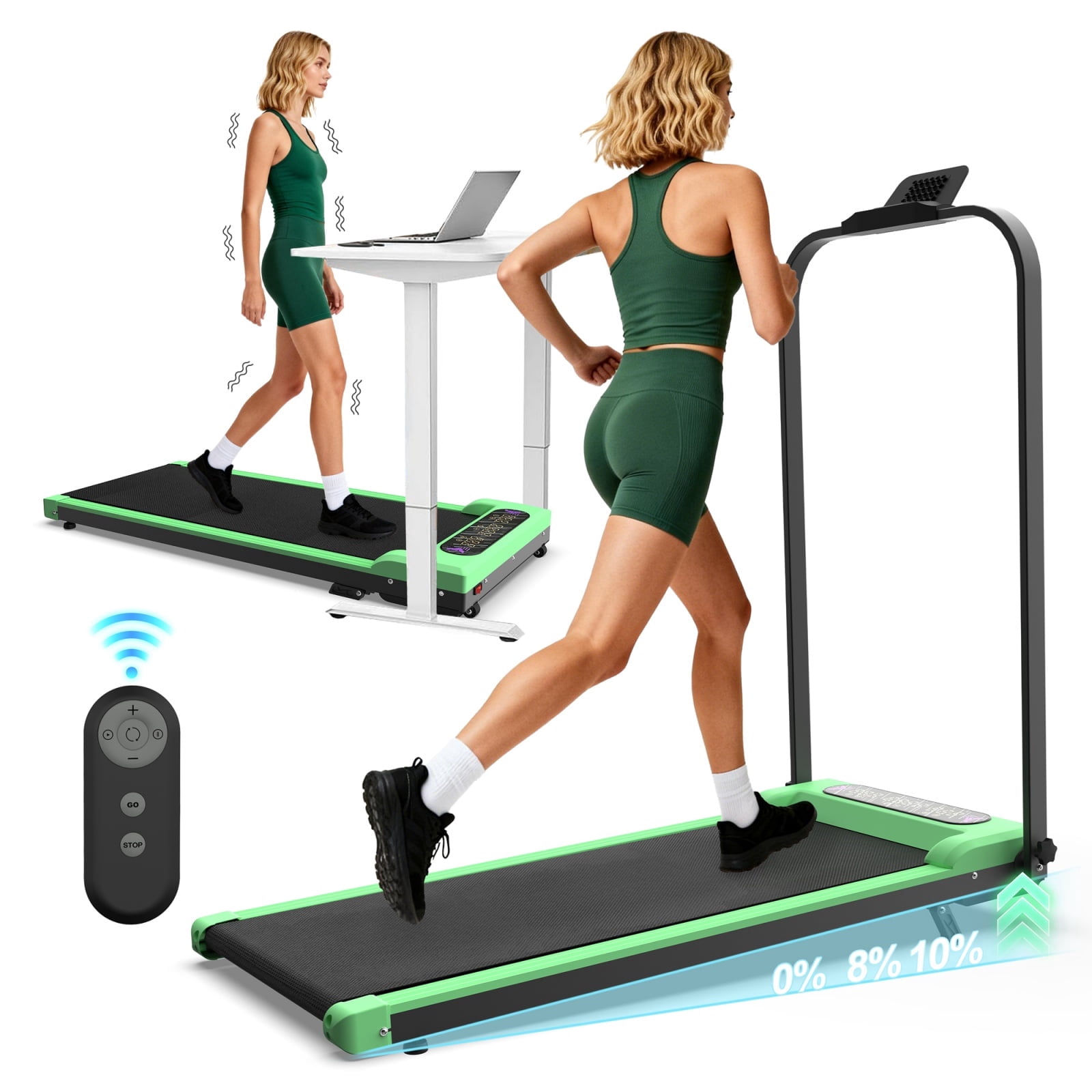 Foldable Treadmill with Incline and Handle Bar, Under Desk Walking Pad with Remote Control, Home Office Portable Running Machine 300 lbs Capacity