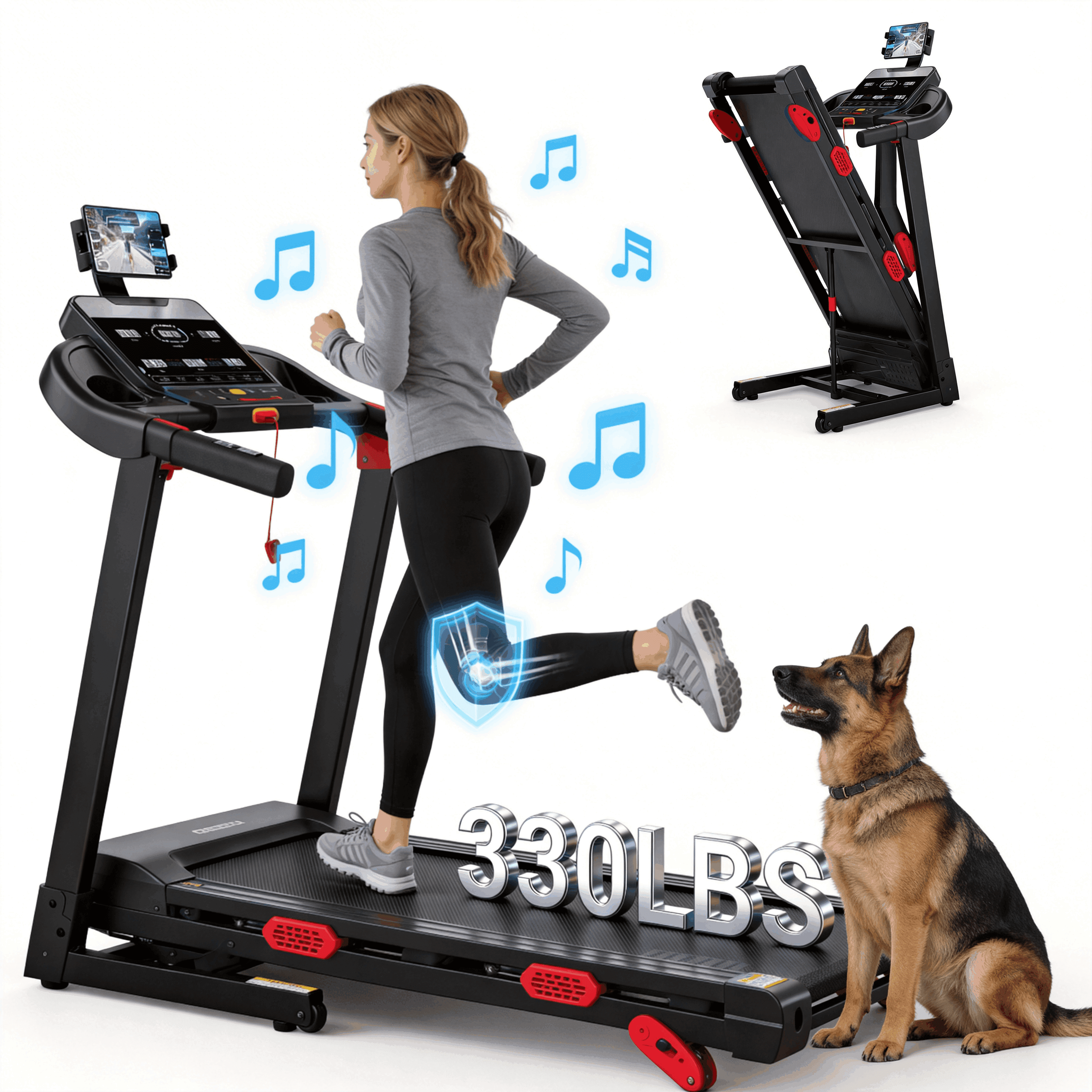 Foldable Treadmills for Home, Quiet Treadmill with 10% Incline & APP Control, Electric exercise Treadmill for small space, 300-330lbs Weight Capacity, Walking, Jogging, Running for Home Office,