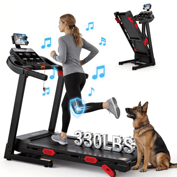 Foldable Treadmills for Home, Quiet Treadmill with 10% Incline & APP Control, Electric exercise Treadmill for small space, 300-330lbs Weight Capacity, Walking, Jogging, Running for Home Office,