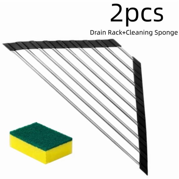 Foldable Triangle Sink Drain Rack 2 Pack Stainless Steel Corner Drying Organizer