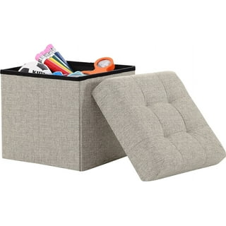 Modern Button-Tufted Fabric Storage Ottoman, Square Ottomans with Lid,  Footstool Rest Padded Seat for Bedroom