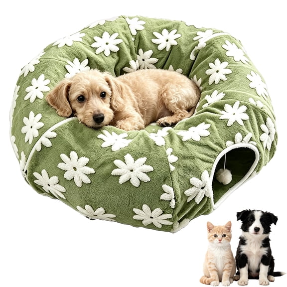 Foldable Tunnel Bed Dog with Plush Fleece, Zipper Burrow Space, Washable & Non-Slip Base for Cats and Puppies