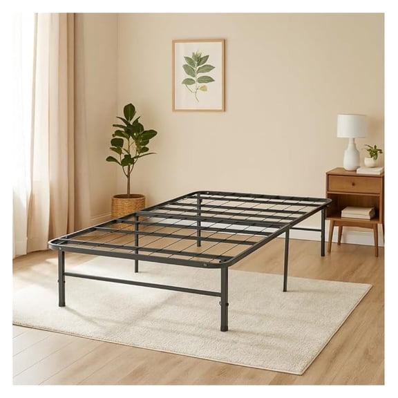 Foldable Twin Metal Bed Frame with 13-Inch Underbed Storage, Fully Assembled Steel Platform No Box Spring Needed, Squeak-Free 600 lb Capacity for Stress-Free Setup and Small Spaces, Black