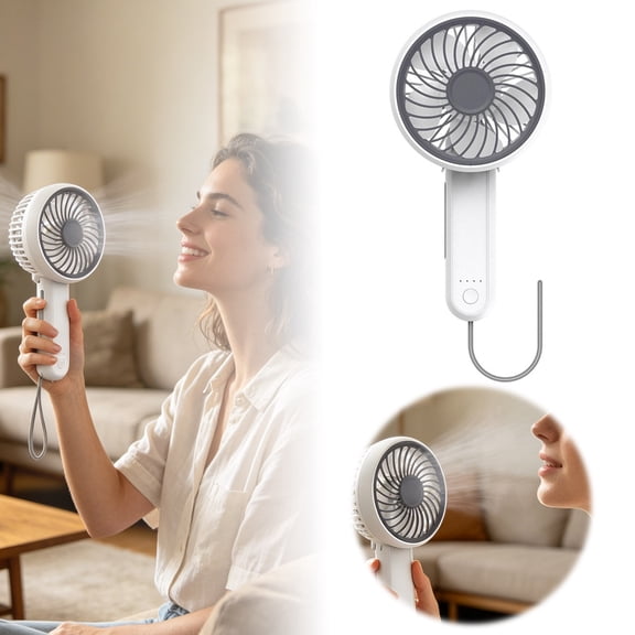 Foldable U-Shaped Lanyard Mini USB Handheld Fan, Large Wind Cover 2000mAh Rechargeable Quiet Personal Cooling Fan, Pocket Portable Fan