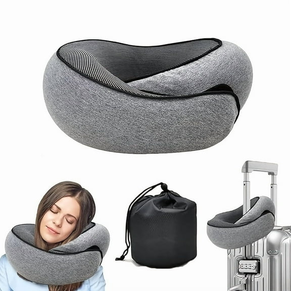 Foldable U-shaped design with Velcro suitable for sleeping on planes, taking naps at desks, long-distance flights, ergonomic memory foam travel pillow suitable for adults packing in luggage gray