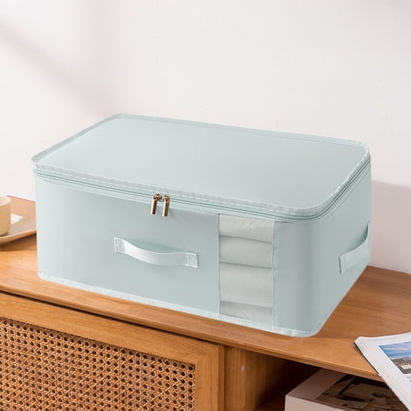Foldable Underbed Bags Blankets Clothes Comforters Storage Bag Breathable Zippered Organizer For Bedroom With Clear Window And Handles White