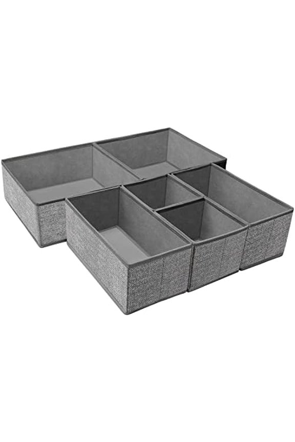 Foldable Underwear Drawer Organizer, Closet Dividers, Storage Box for Clothes, Socks (6 Bins, Gray)