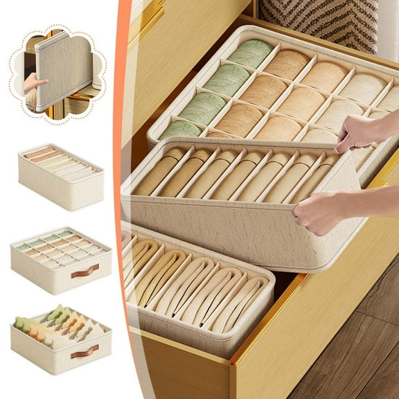 Foldable Underwear Organizer, Fabric Storage Box with Multiple Compartments for Socks & Bras, Space Saving Drawer Organizer for Dorm, Bedroom & Closet FAJHHA | A