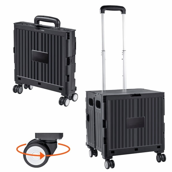 Foldable Utility Cart, 110lbs Capacity, Rolling Handcart - Heavy Duty Telescoping Handle & 360 Wheels for Shopping, Travel, Moving, Luggage - Black