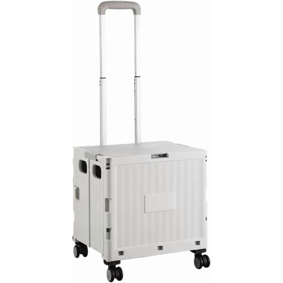 Foldable Utility Cart, Portable Rolling Crate with 360 Rotating Wheels, Detachable Lid,Telescoping Handle, Collapsible Trolley for Travel, Office, Grocery, and Storage (Grey)